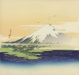 美緒の海辺の富士、1900-10年（版画）