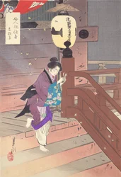 裸足で寺詣り。女性の風俗習慣図シリーズ
