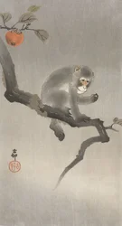 果樹の中の猿、1900〜30年（色の木版画）