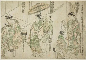 「三都の遊女 三人組（さんがのつけいせいさんぷくついい）」より 大阪風（右）、京風（中央）、江戸風（左）で描かれた花魁