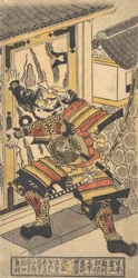 朝日な三郎役の俳優坂東彦三郎は、城を破るドゥー...、ca. 1730年。
