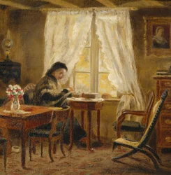 リビングルームのアーティストの母親、ホルスコーゲン（キャンバスに油彩）