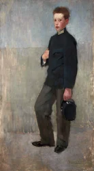 中学生の制服を着た少年の肖像画