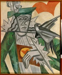 ハートのジャック - Olga Vladimirovna Rozanova (1886-1918) 作、キャンバスに油彩 (78.5x64.5 cm)