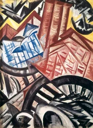 工場と橋」（油彩・キャンバス