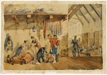 [Barrack]病院Scutari、高地連隊の看護師と兵士とのシーン、1854-56