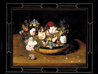 花のバスケット、c.1615（パネルに油彩）