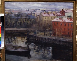 「レニングラードの眺め」現在のサンクトペテルブルク。 Osip Emmanuilovich Braz (1872-1936) による絵画、カルーガ地方美術館