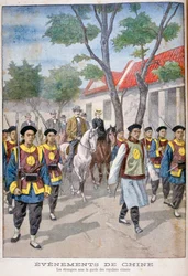 正規の中国軍の監視下にある外国人、中国、1900年。