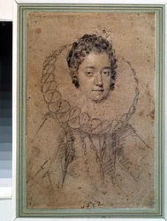 「貴族の淑女の肖像」彼女は広衿（いちご）をつけている。 Ottavio Maria Leoni (1578-1630) の素描 1612年 プーシキン美術館、モスクワ