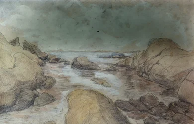 海と風景のスケッチ (紙に水彩と鉛筆)