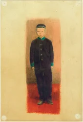 孤児院の制服を着た自画像（写真後）