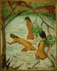水の中の3人の入浴者