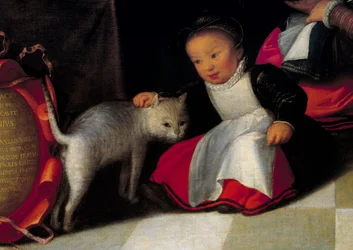 画家とその家族 猫と子供を表すディテールオクタヴィウス・ヴァン・ヴェーン（1556-1629）の絵画