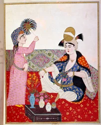 オスマン帝国：スルタンと侍女の表現（レイナル卿のお気に入り？ 17世紀のミニチュア パリ、B.N.