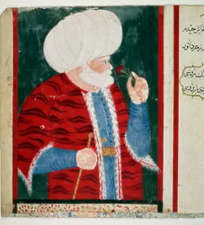 Barberose（Khizir Khayr ad-din (Barbaros Hozor Hayreddin Pasha or Pasa or Chair ad Din, Chaireddin or Cheireddin) (1466-1546)の肖像 海賊として活躍した後のオスマン帝国の大提督 ミニチュア 写本Ms.H.2134より