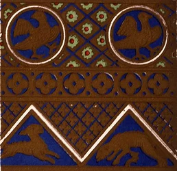 エナメル細工の棺に施されたビザンチン様式の装飾品（デュ・ソメラール著「Les Arts du Moyen Ages」第7章、プレートXXIX、1868年「装飾の文法」より）（カラーリトグラフ版
