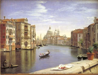 大運河、ベニスの眺め。 背景 S. Maria della Salute