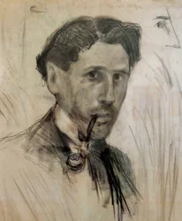 パブロ・ガルガロ（1881-1934）の木炭画「パイプを持つ自画像」。1901