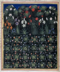 庭（から：Convenevole da PratoによるRegia Carmina）。 1335年頃