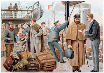 1890 年頃、テムズ川で P&O ライナーに乗船する乗客。