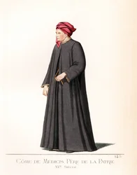 メディチ家のコジモ (Come) (1389-1464)、長老のコジモ (Cosimo il Vecchio) または祖国のコジモ ペレ (Cosimo Pater Patriae) としても知られる、イタリアの銀行家および政治家、メディチ家の政治王朝の創設者 - コジモ デ・メディチ (1389-1464)、脂肪