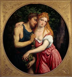 ダフニスとクロエ。神話的なカップルの表現。パリス・ボルドンまたはボルドンの絵画（1500-1571年