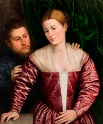 ベネチアの女性と彼女の騎士団の二重の肖像、c。 1560年。