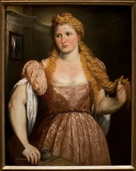若い女性の肖像。パリス・ボルドーネ（またはボルドーネ）（1495-1571）の絵画、油彩・カンヴァス、1550年頃の作品。イタリア美術（ヴェネツィア