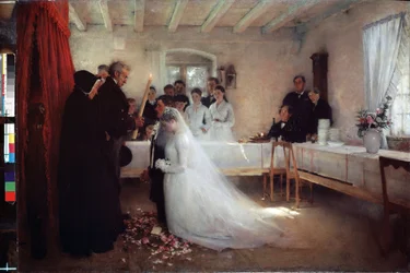 「結婚の祝福」（結婚式） 絵画 パスカル・アドルフ・ジャン・ダグナン・ブーヴェレ（ダグナン・ブーヴェレ）（1852-1929） 1880-1881年 プーシキン美術館 モスクワ