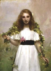 花を持つ少女の肖像」（油彩・キャンバス