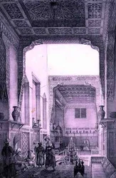 エミール・エドモン・オリヴィエ（1800-64）が彫刻したペルシャの「ピトレスクの旅」より、ワティエ・ハウチ・カダンの内部中庭（パリのレトロンヌ社刊