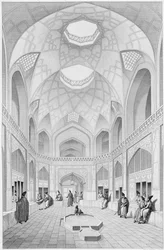 1856年パリのルメルシエによって出版されたルイフェリックスペネル（fl.1780-1830）によって彫刻されたペルシャの「航海のピトレスク」からのカーシャーンのアドジサイドフセインバザール