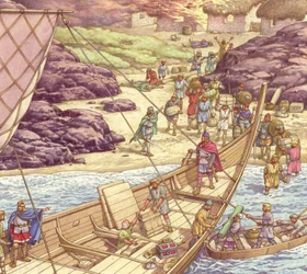 ヴァイキングの襲撃（紙にグワッシュ）