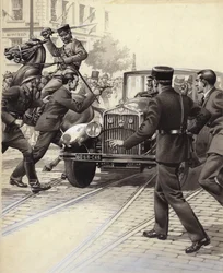 ユーゴスラビア国王アレクサンダーの殺害（紙にグワッシュ）