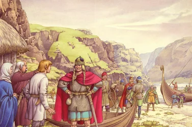 ラグナール・ロドブロク、イギリスを最初に襲撃したヴァイキングの一人（紙にグワッシュ）