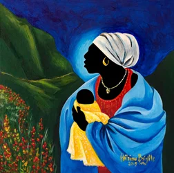 庭のマドンナと子供、2019年（木にアクリル