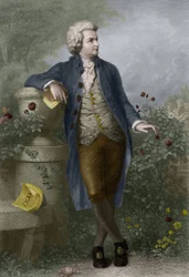 ヴォルフガング・アマデウス・モーツァルト（1756-1791）のザルツブルクでの肖像。ポール・バルファス（1823-1895）によるエングレーヴィング。