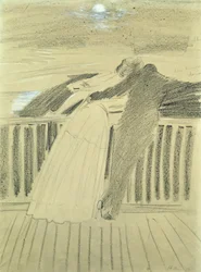 ガーンジーのオートビルハウスでのJeanne HugoとJean Charcot（紙にパステル）