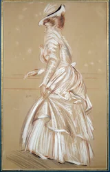 白い服を着た女性の肖像。ポール・ヘレウ（1859-1927）のドローイング、20世紀。バイヨンヌ、ボナール美術館