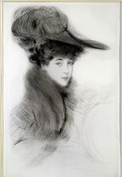 マルボロー公爵夫人の肖像。ポール・ヘレウ（1859-1927）によるドローイング、20世紀。バイヨンヌ、ボナール美術館