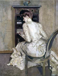 机に向かう画家の妻、1900年頃