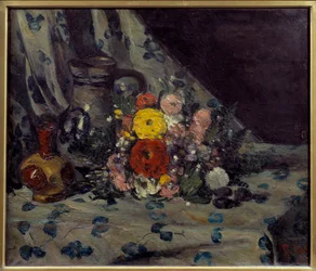 黄色いダルヒアの入った花束 ポール・セザンヌ（1839-1906）の絵画 1873年 日。0,54x0,64 m パリ、オルセー美術館