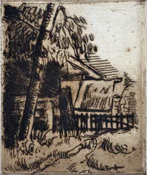 Auvers-sur-Oise (Auvers-sur-Oise) の家。 ポール セザンヌ (1839-1906) による彫刻。 エッチング。 太陽: 13.4x11.1cm。 エクス・アン・プロヴァンスのグラネ美術館。