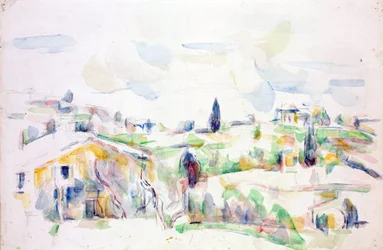 プロヴァンスの風景 - セザンヌ、ポール（1839-1906）-1895-1900-紙の上の水彩 -  31,3x47,8 cm- Szepmuveszeti Muzeum、Budapest