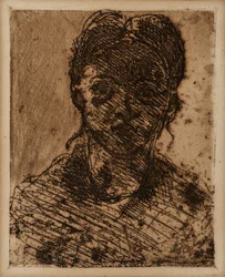 乙女頭。 ポール セザンヌ (1839-1906) による彫刻。 エッチング。 薄暗い: 32,5x25cm。 ミュゼ グラネ、エクス アン プロヴァンス。