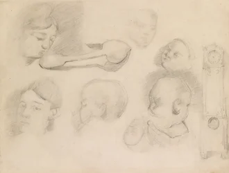 子供の頭、女性の頭、スプーン、および長いケースの時計の研究、c1872