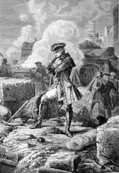 Thomas Arthur Lally, Baron de Tollendal 1760年のポンディシェリー包囲戦での出来事 - Paul Philipotteaux (1846-1923)によるエングレーヴィング - Thomas Arthur, Baron de Tollendal, count de Lally (1702-1766), French officer Lally-Tolendal on the rampts of Pondicherry