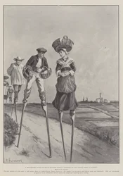 フランス南西部の絵のような風景、ランデスの農民が市場に行く