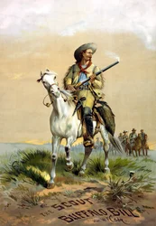 Han.W.F.Codyの著書「The Scout Buffalo Bill」の表紙。挿絵はP.Frenzeny、1860年から1890年にかけて制作された。
